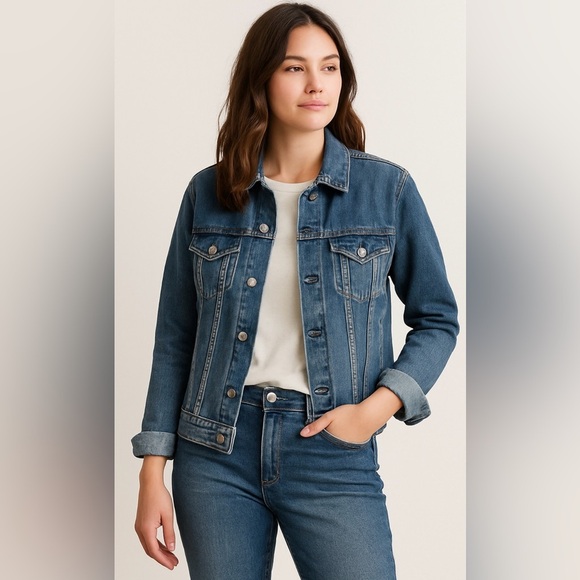 Women's Levi’s Denim Ex-Boyfriend Trucker Jean Jacket Womens Vtg Wash Medium - Picture 1 of 15